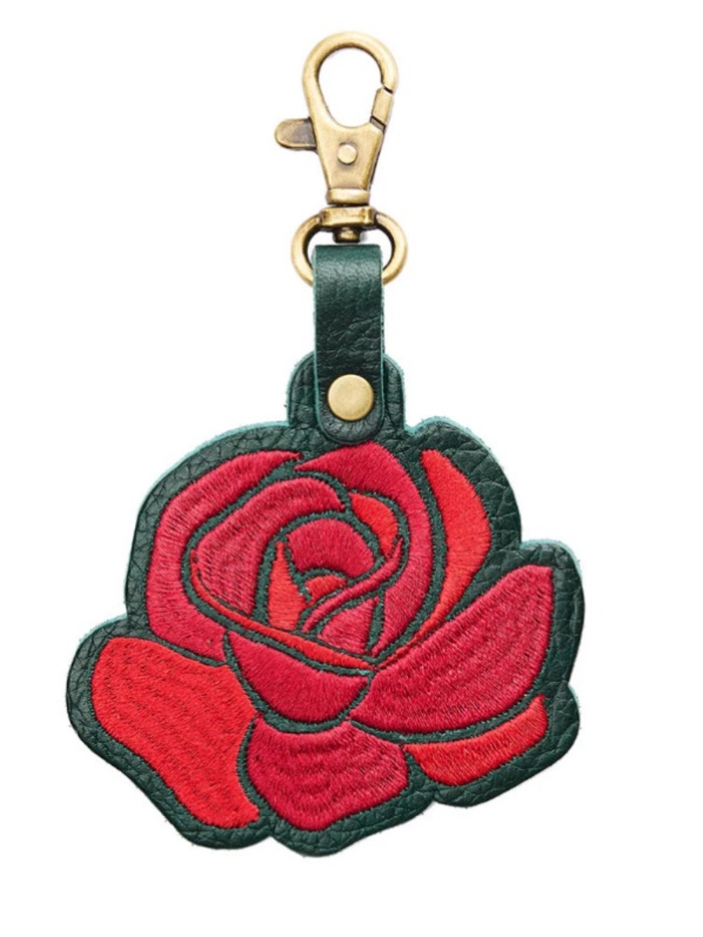 PLG Portland Leather Rose City Keychain Purse Bag Flair Green Red Passion Flower
